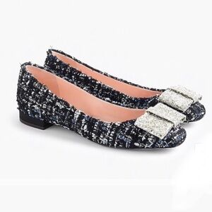 J. Crew Sally blue tweed silver glittered bow flats 9.5
